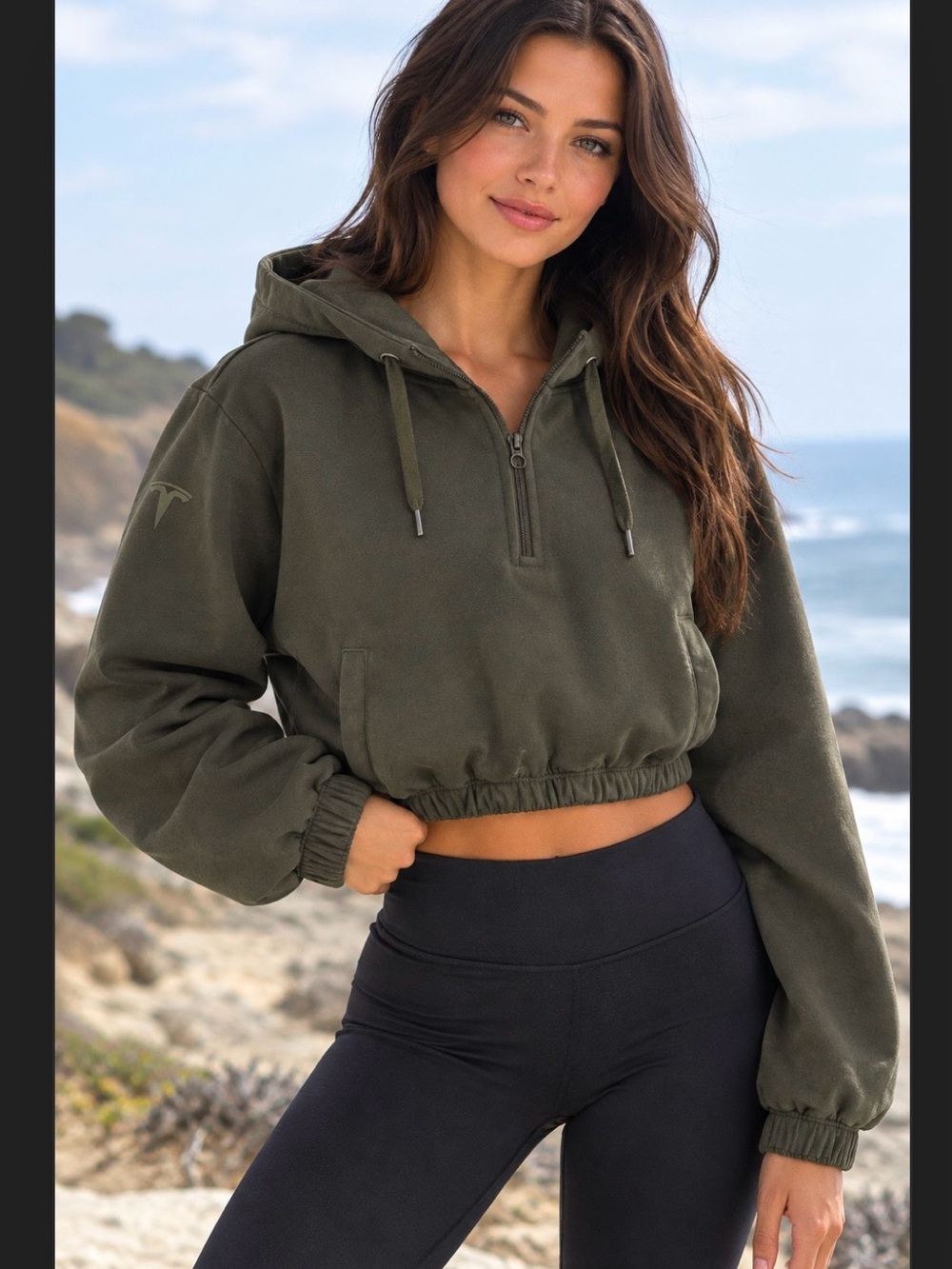 Tesla cropped sweatshirt olive green women’s small